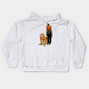 Pumpkin Boy With His Dog Kids Hoodie